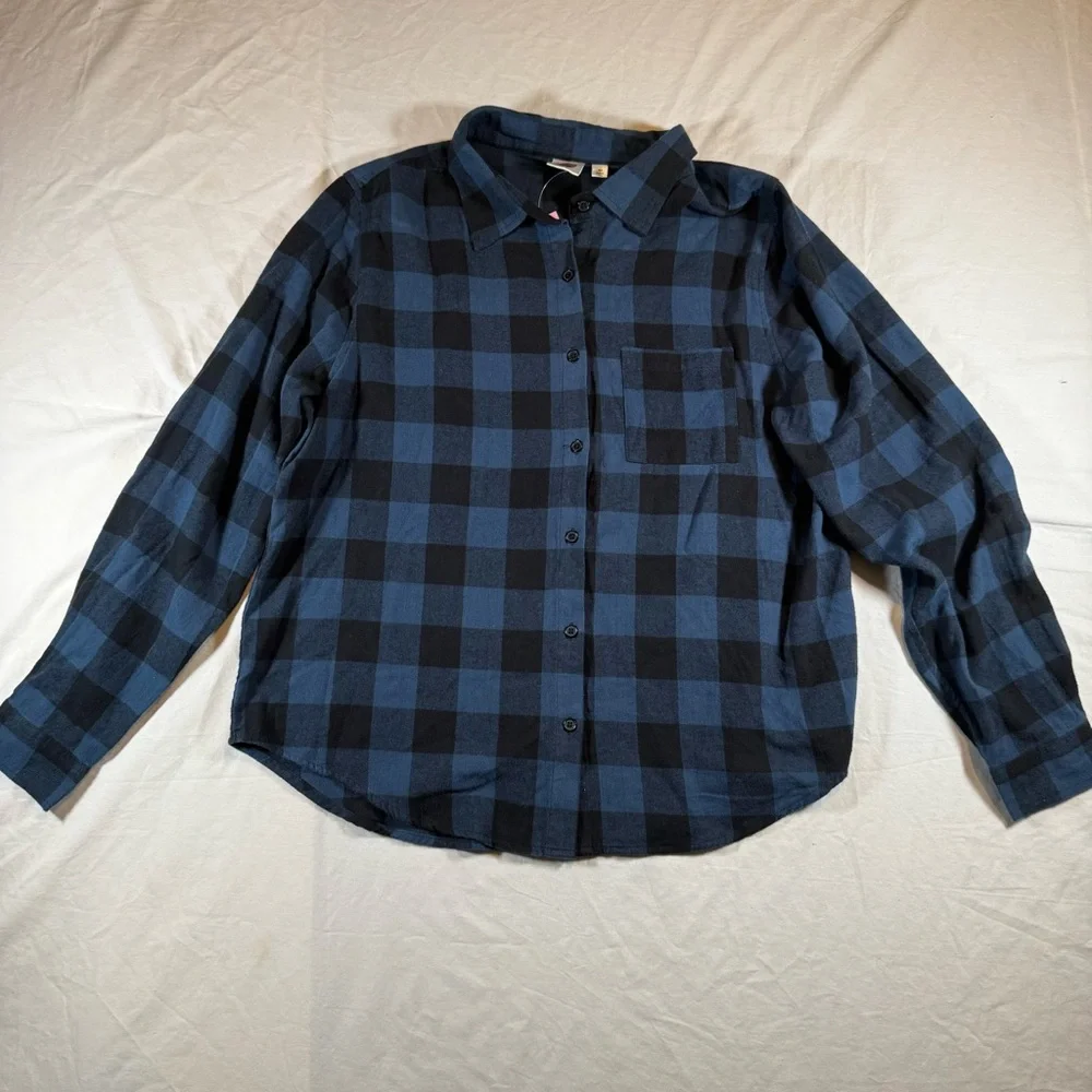 Grateful Dead Blue Plaid Flannel Shirt Skeleton Roses Graphic Womens Medium NWT - Picture 3 of 16
